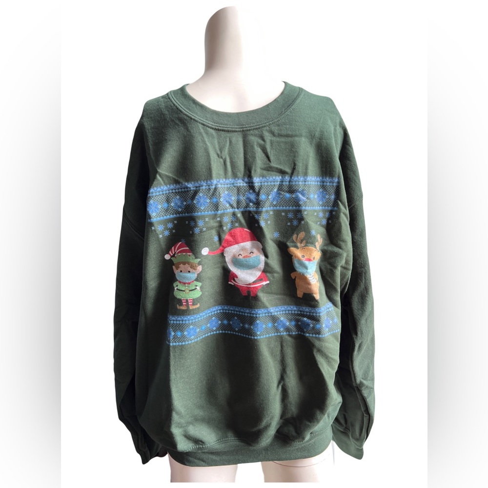 Graphic Christmas Sweatshirt Masks Covid Social Distance Gildan Heavy Blend M